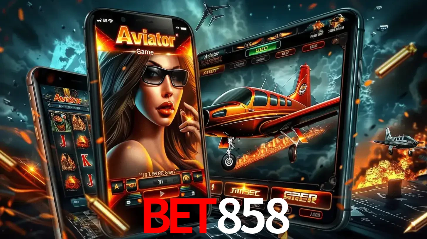 O popular jogo de apostas Aviator exibido em vários celulares e tablets, mostrando a interface emocionante e a ação de voo disponíveis para jogar agora no BET858.