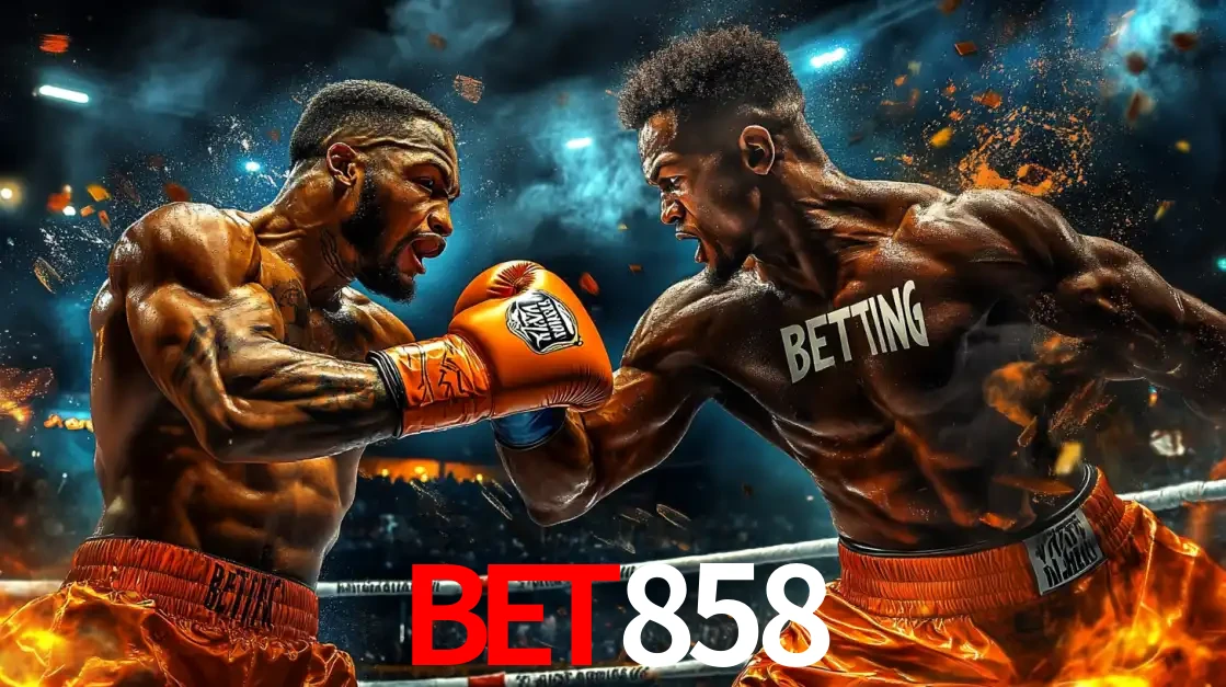 Dois boxeadores em uma luta intensa e explosiva, representando a adrenalina e as oportunidades de apostas em esportes de combate disponíveis na plataforma BET858.